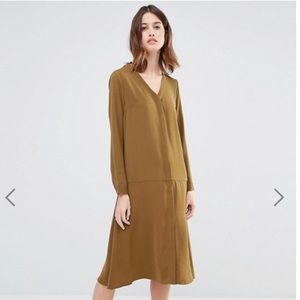 Warehouse Green Drop Waist Shirt Dress